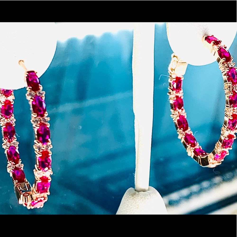 Designer Rose gold Sterling  Ruby CZ Earrings